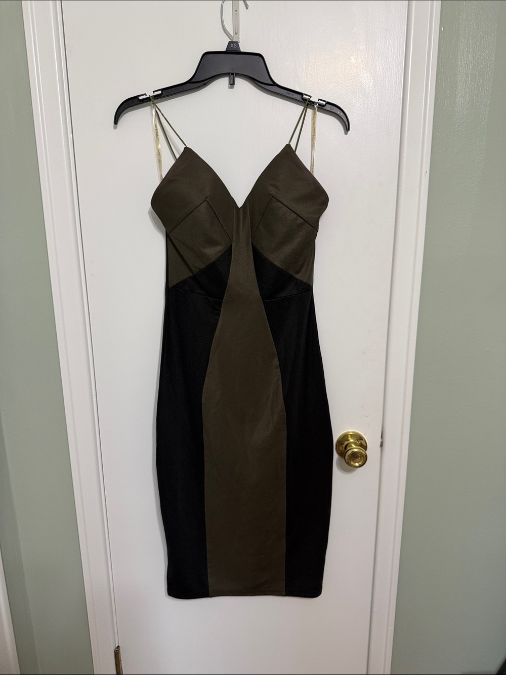 Rare London Olive and Black Mini Dress with Gold Straps